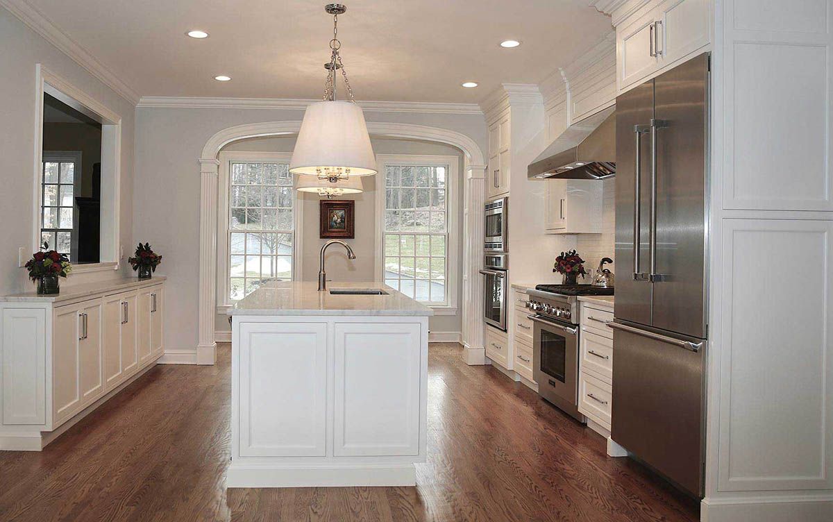 Side View of Kitchen Island with White Cabinets